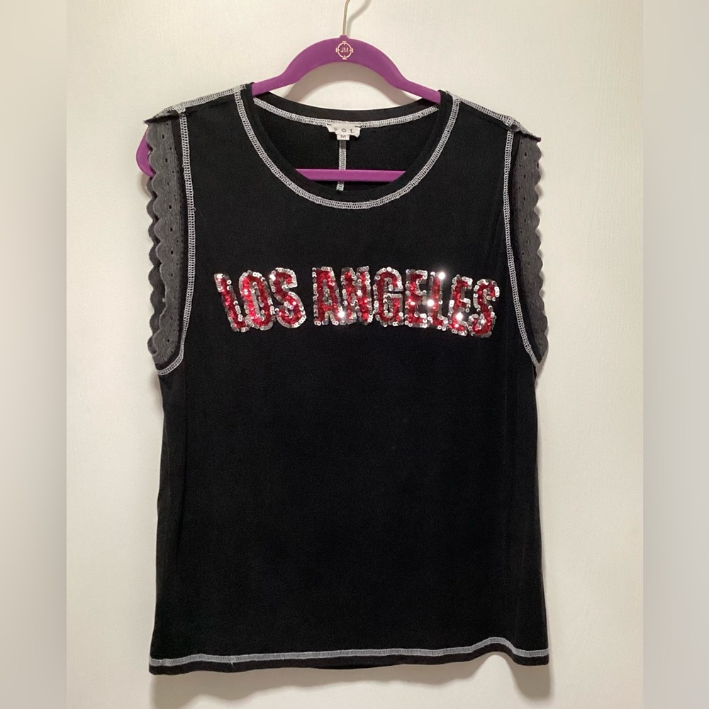 POL Black Los Angeles Muscle Tee with Sequin Lettering - Picture 4 of 6